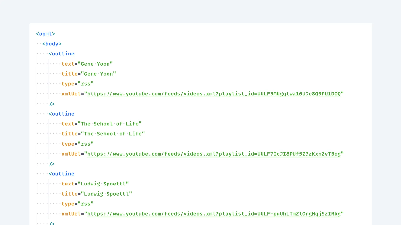 OPML file of the adjusted Youtube Channel data